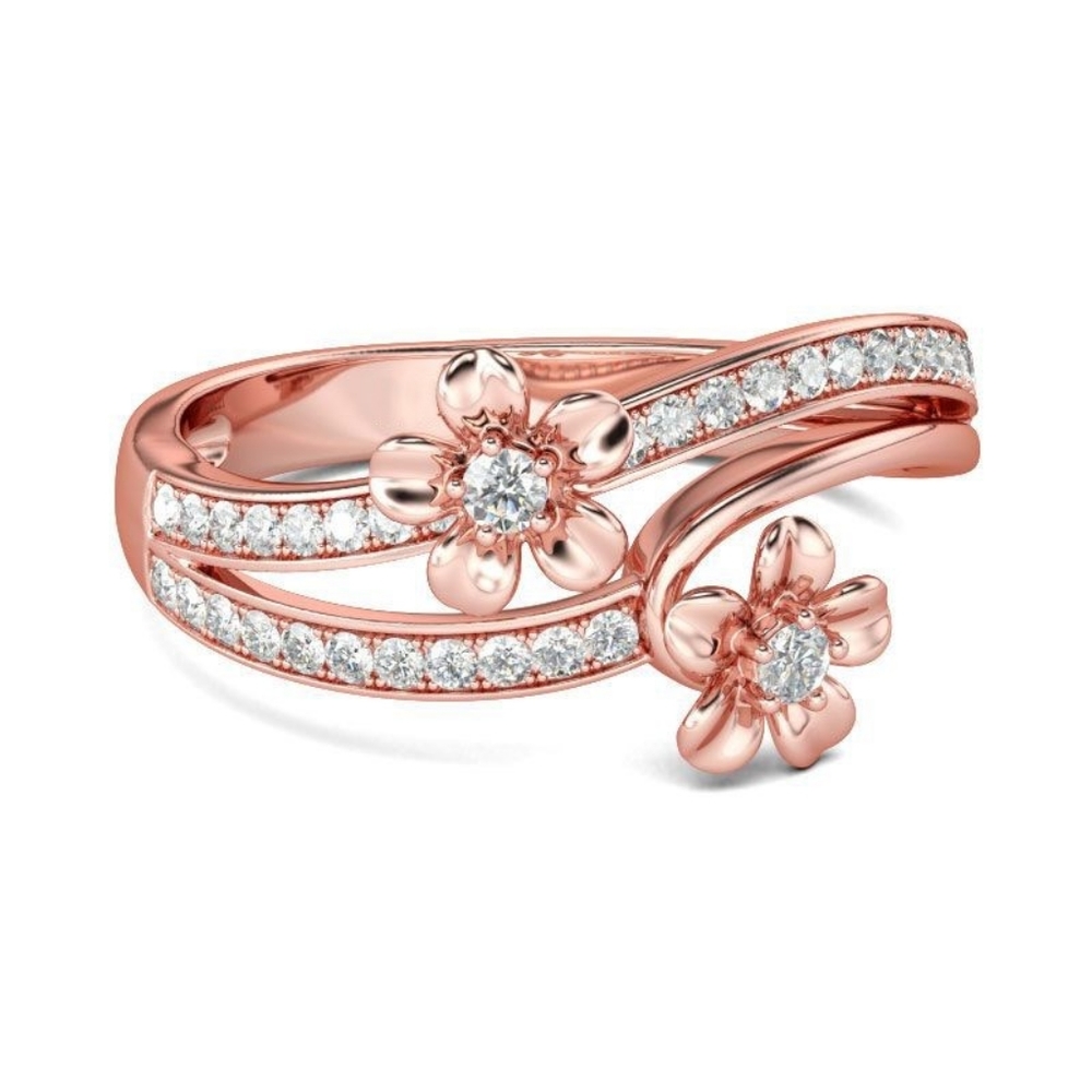 Women's Rose Gold Floral Ring AAA Zircon Stones